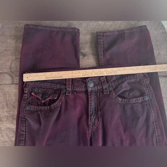 True Religion Ricky Straight Mens Jeans Burgundy Sz 34 Heavy 90s Skateboard